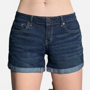 Aeropostale Dark Blue Denim Rolled Up Midi Shorts Size 4